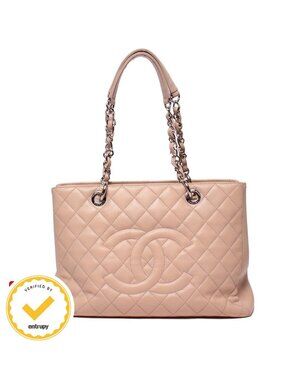 Chanel Chain Tote Silver Caviar Leather Grand Shopping GST